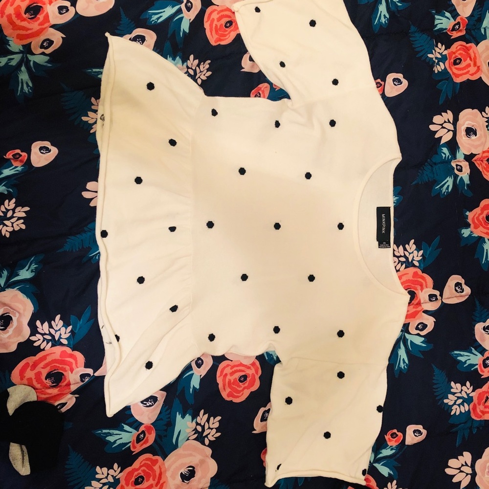 Minkpink XS knit blouse. Polka dots. Peplum